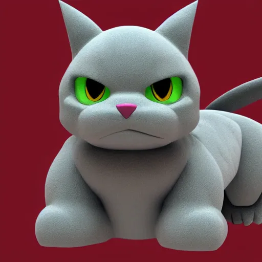 Prompt: 3 d render of a cute dark gray tabby cat based pokemon