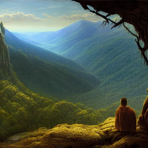 Image similar to a beautiful and highly detailed matte painting of the the appalachian mountains, intricate details, epic scale, insanely complex, 8 k, sharp focus, hyperrealism, very realistic, by caspar friedrich, greg rutowski, james gurney, zeen chin,