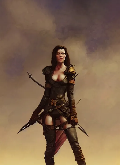 Prompt: hyper realistic photo of medieval rogue milla jovovich, full body, rule of thirds, conceptart, saturated colors, cinematic, greg rutkowski, brom, james gurney, mignola, craig mullins, artstation, cgsociety