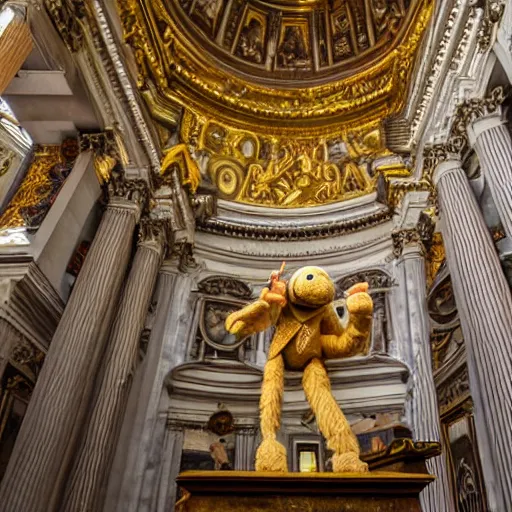 Image similar to a statue of a muppet in St Peter's Basilica, Vatican, soft sunlight dappling on it, ornate architecture, award-winning photo