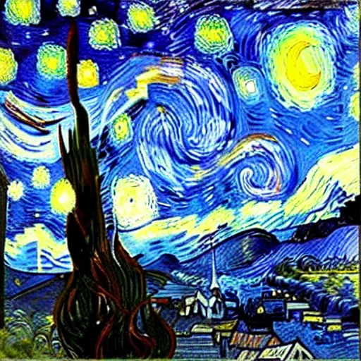 Prompt: An oil painting of a gigachad asserting dominance in the style of Starry Night; oil painting by Vincent van Gogh