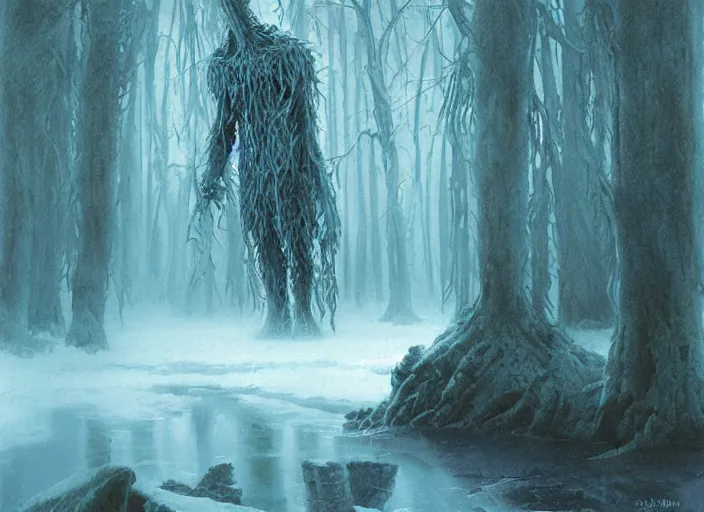 Image similar to Swamp monster of ice, fantasy digital art by John Howe