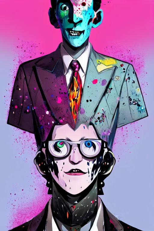 Image similar to wealthy male half necromancer, made of white gucci fabric, pixiv fanbox, dramatic lighting, maximalist pastel color palette, splatter paint, pixar and disney exploded - view drawing, graphic novel by fiona staples and dustin nguyen, peter elson, alan bean, wangechi mutu, clean cel shaded vector art, trending on artstation