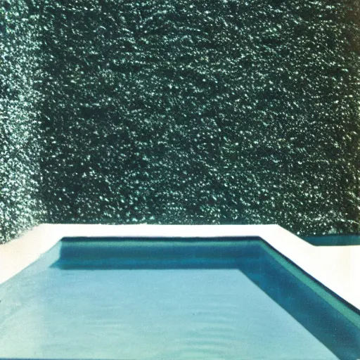 Prompt: serene geometric pool in the open air with tall shiny white ceramic tile walls, liminal space, 1 9 7 0 s architectural design magazine, 3 5 mm film