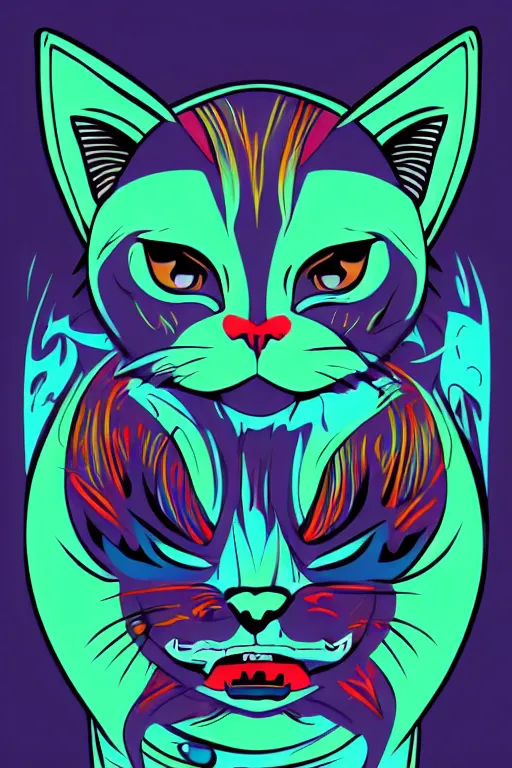 Image similar to demon cat, art by brian miller, sticker, colorful, illustration, highly detailed, simple, smooth and clean vector curves, no jagged lines, vector art, smooth