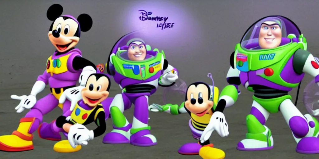 Prompt: mickey hates buzz lightyear, photo