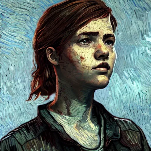 A painting of ellie from the last of us part 2, in the style of a