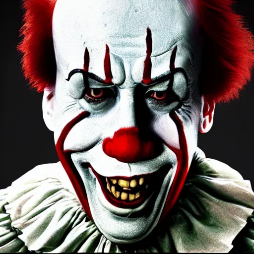 Image similar to nicholas cage as pennywise portrait, cinematic, realistic photography