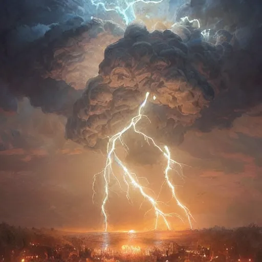Image similar to giant storm and lots of lightning over a future stadium, intricate, highly detailed, digital painting, artstation, concept art, matte, sharp focus, illustration, art by artgerm and greg rutkowski and alphonse mucha