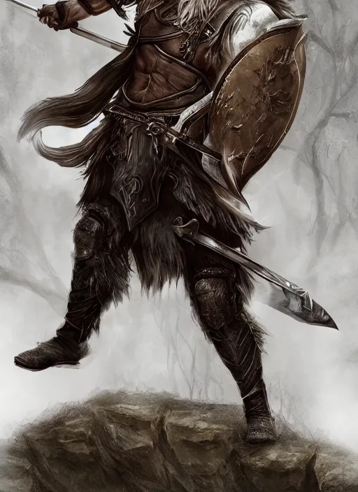 Prompt: warrior character portrait revenant old male hobbi fantasy