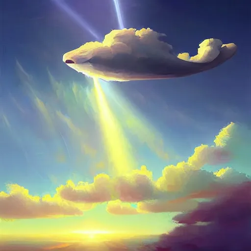 Prompt: digital painting, sky whale, clouds. dramatic lighting. god rays. by artem rhads chebokha