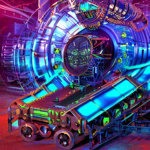 Image similar to album art, tripmachine, album is called tripmachine, photo of a huge steampunk generator, 8 k, fluorescent colors, halluzinogenic, multicolored, exaggerated detailed, front shot, 3 d render, octane