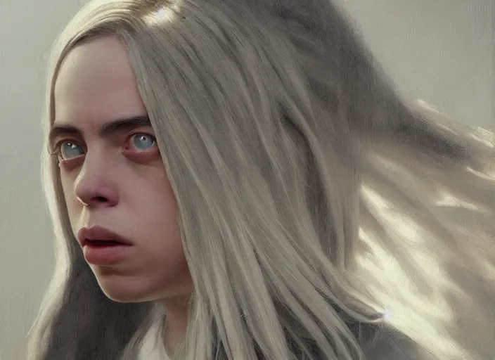 Prompt: billie eilish the real god, watching the earth. epic cinematic hyperrealism masterpiece. realistic poster with shaded lighting by craig mallismo, artgerm, jeremy lipkin and michael garmash, unreal engine, radiant light, detailed and complex environment, octane photoreal 3 d render, art station trends