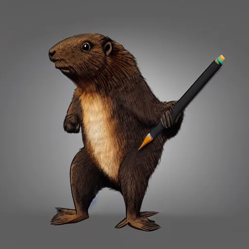 Image similar to a cute anthro brown marmot in a black business tuxedo while holding a pencil, digital art, trending on art station, character design, 3 d artistic render, octane, blender, cartoon, shadows, lighting