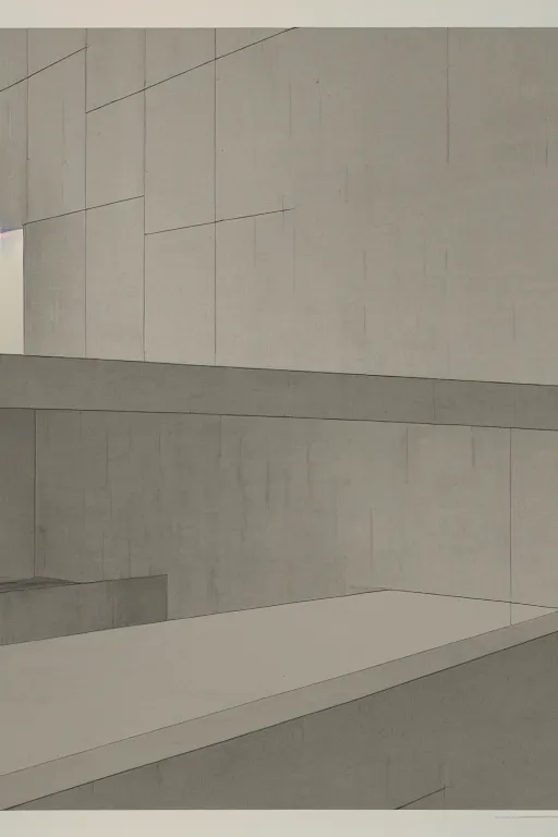 Prompt: Artwork by Tadao Ando of the cinematic view of the Temple of Infernal Writings.