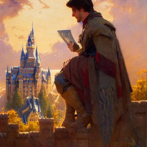 Image similar to stunning male master wizard building a castle with his magic, highly detailed painting by gaston bussiere, craig mullins, j. c. leyendecker, 8 k