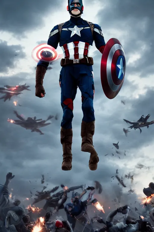 Image similar to chadwick booseman as captain america, 8 k, hdr, great light, by greg rutkowski and annie leibowitz