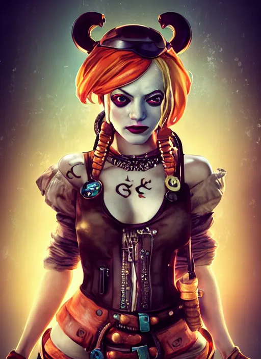 Prompt: underwater steampunk pirate portrait of emma stone as harley quinn, pretty face, hyper detailed, digital art, cinematic lighting, studio quality, smooth render, unreal engine 5, octane rendered, art style by klimt and nixeu and ian sprigger and krenz cushart.