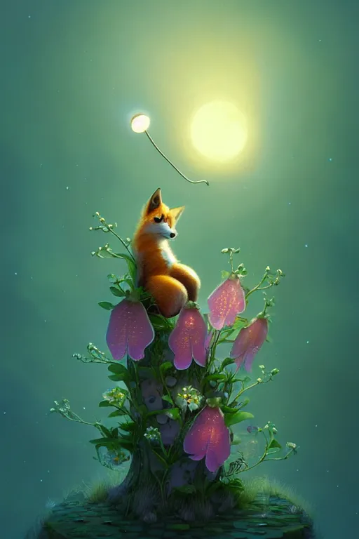Prompt: a surreal Bioluminescent, very very very cute Foxglove in a happy world by Daniel Merriam, Trending on Artstation, oil on Canvas by Elena Zhurikhina and Goro Fujita and Charlie Bowater, octane render, 4k, 8k, HD