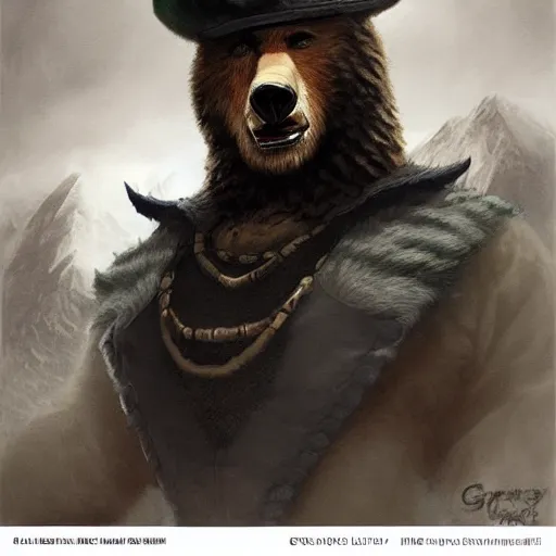 Image similar to dashing charming grinning charismatic bear beast-man rogue, wearing captain's tricorne hat, naval background, amazing, lifelike award winning pencil illustration trending on art station artgerm Greg rutkowski cinematic