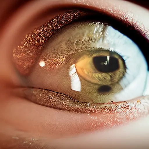 Image similar to extreme closeup of a hyperrealistic human eye contained within another human eye, macro shot, hyperrealistic, extreme detail, ray tracing, octane render