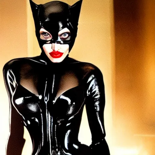 Prompt: an amazing award winning photo of angelina jolie as catwoman