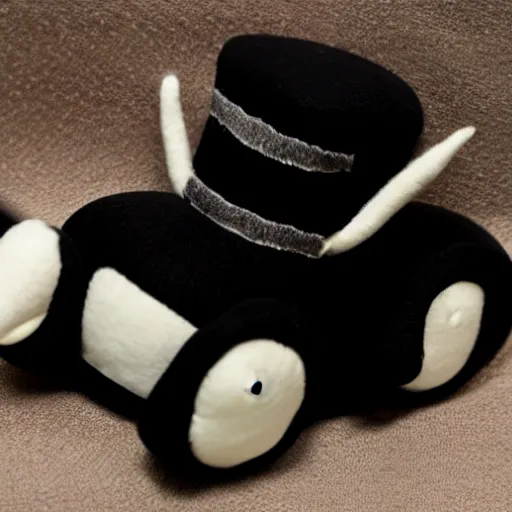 Image similar to a plushie of a car in a top hat