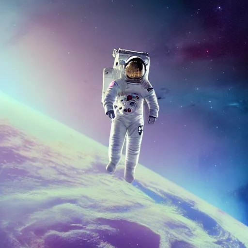 Image similar to Astronaut on the edge of universe nebula octane photorealist
