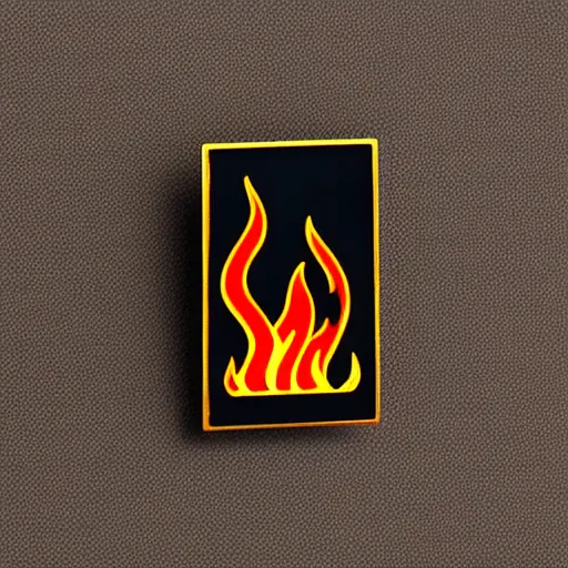 Image similar to a retro minimalistic fire flame warning caution label enamel pin, hd, concept art, artstation