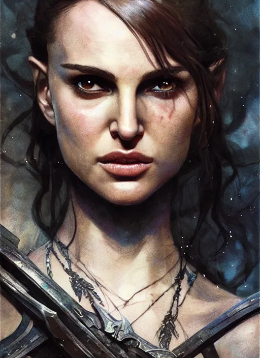 Image similar to young natalie portman, legendary warrior, warframe, lord of the rings, tattoos, decorative ornaments, battle armor, carl spitzweg, ismail inceoglu, vdragan bibin, hans thoma, greg rutkowski, alexandros pyromallis, cute, perfect face, detailed, sharply focused, centered, rule of thirds, photorealistic shading