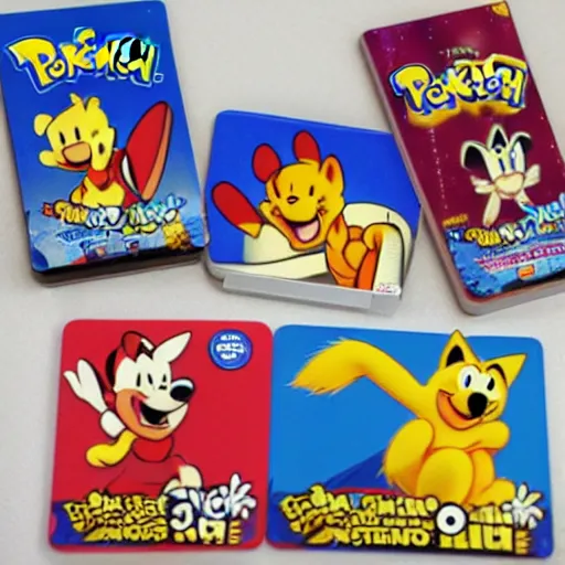 Image similar to photograph of winnie the pooh and super mario and sonic the hedgehog anime style, on pokemon card packs at target