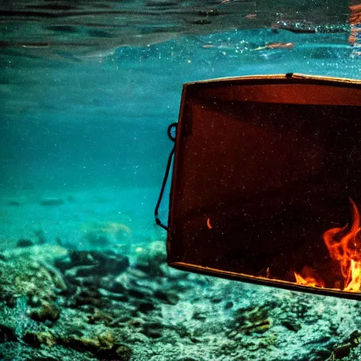 Image similar to photo of a camp fire underwater, highly - detailed, cinematic