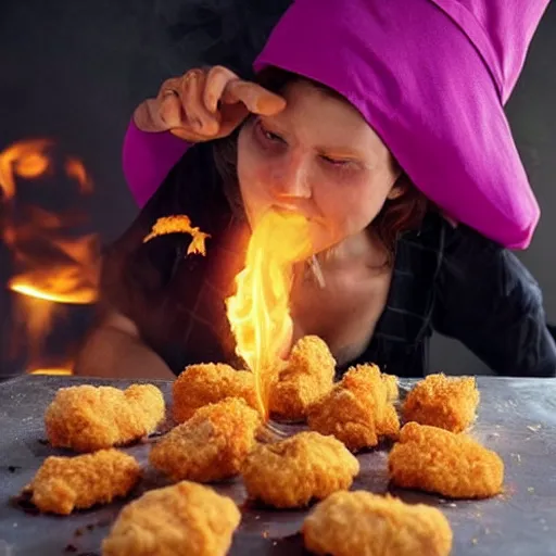 Image similar to a witch cooking chicken nuggets, National Geographic photo, coherent like Dall-E 2