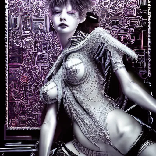 Prompt: the portrait of an absurdly beautiful, graceful, elegant, sophisticated, fashionable cyberpunk gravure idol, an ultrafine hyperdetailed illustration by kim jung gi, irakli nadar, hong june hyung, intricate linework, bright colors, porcelain skin, unreal engine 5 highly rendered, global illumination, radiant light, detailed and intricate environment