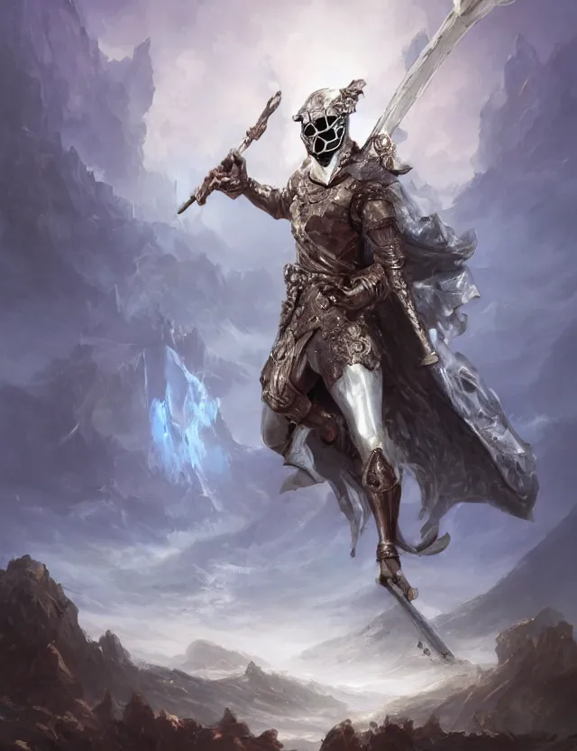 Image similar to masked warrior in crystalline diamond armour holding a diamond spear and standing on a hilltop, by frank fazetta and peter mohrbacher, trending on artstation, digital art, 4 k resolution, detailed, high quality, hq artwork, coherent, insane detail, concept art, character concept, character full body portrait