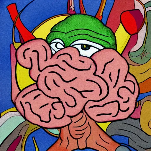 Prompt: gigantic brain pepe