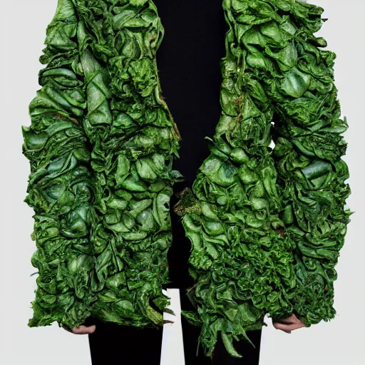 Image similar to jacket made out of cabbage, photorealistic, studio, detailed