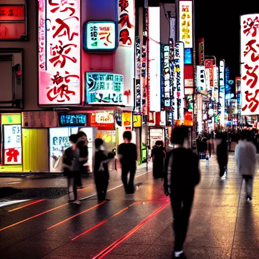 Image similar to late night wandering in tokyo, neon, digital art