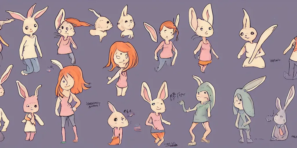 Image similar to women, ginger, cartoon, sweatshirt, concept art, concept art, bunny ears,