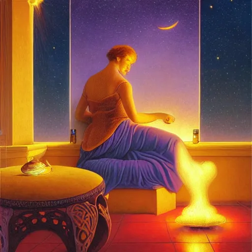 Prompt: art by delphin enjolras, james christensen, rob gonsalves and tim white