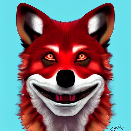 Image similar to zoomorphic a red face wolf, pepe the frog like face, digital painting, ultra sharp, by gary cook