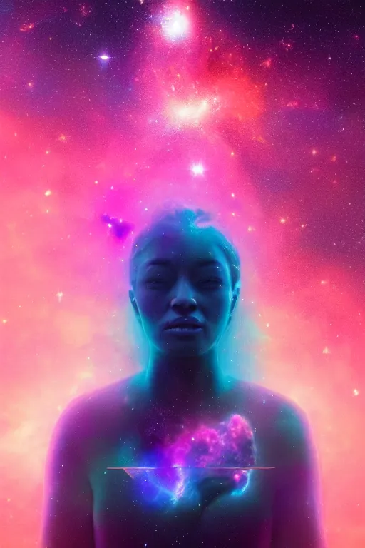 Image similar to A beautiful portrait of a single female cosmic being with a nebula as its body by Beeple, 8K, UHD , Trending on artstation.