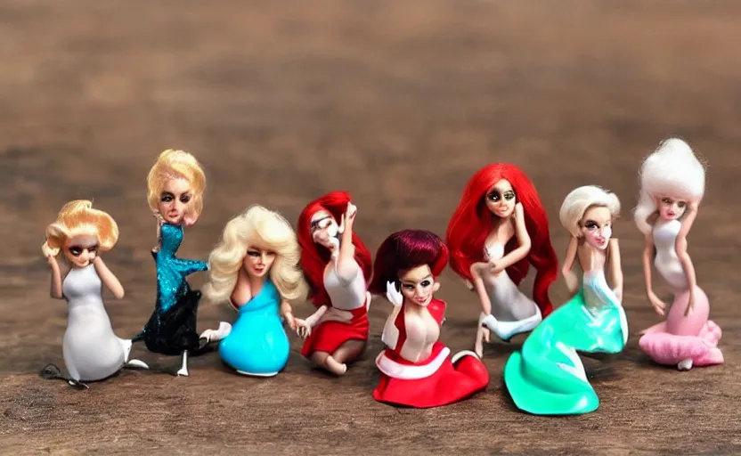 Prompt: cute little miniature drag race figurines