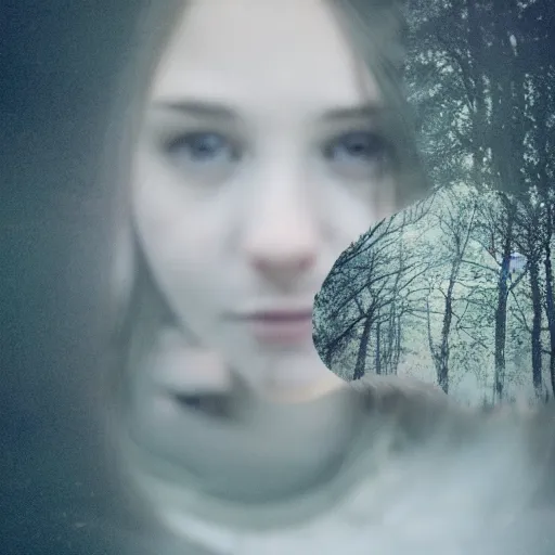 Image similar to girl head and landscape double exposure photography