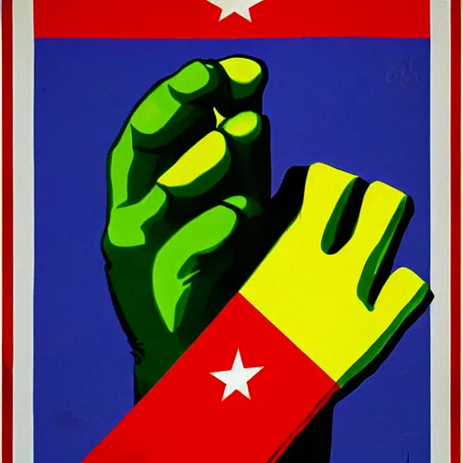 Image similar to a poster with a giant hand holding a spanish flag by jose malhoa, reddit, excessivism, american propaganda, soviet propaganda, poster art