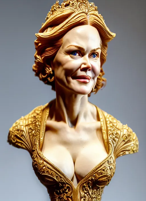 Prompt: high intricate bust of an nicole kidman ( 1 9 9 5 ) carved from wood in baroque style, studio light, maria panfilova, andrea savchenko, mike kime, ludovic plouffe, qi sheng luo, oliver cook, trending on artstation