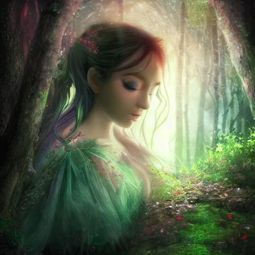 Image similar to a_gorgeous_photography_of_the_face_of_a_magical_fairy_in_the_night_in_a_forest_4k_detailed_trending_on_artstation