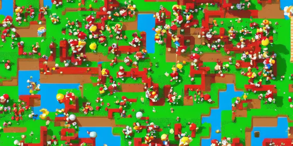 Image similar to an entire landscape made out of nothing but Mario