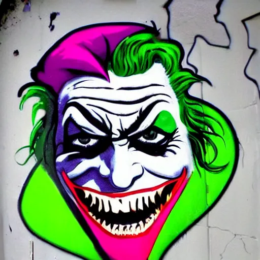 Prompt: joker smile graffiti, anarchy, gotham, crazy, paint brush