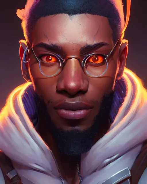 Prompt: baptiste from overwatch, character portrait, portrait, close up, concept art, intricate details, highly detailed by greg rutkowski, michael whelan and gustave dore